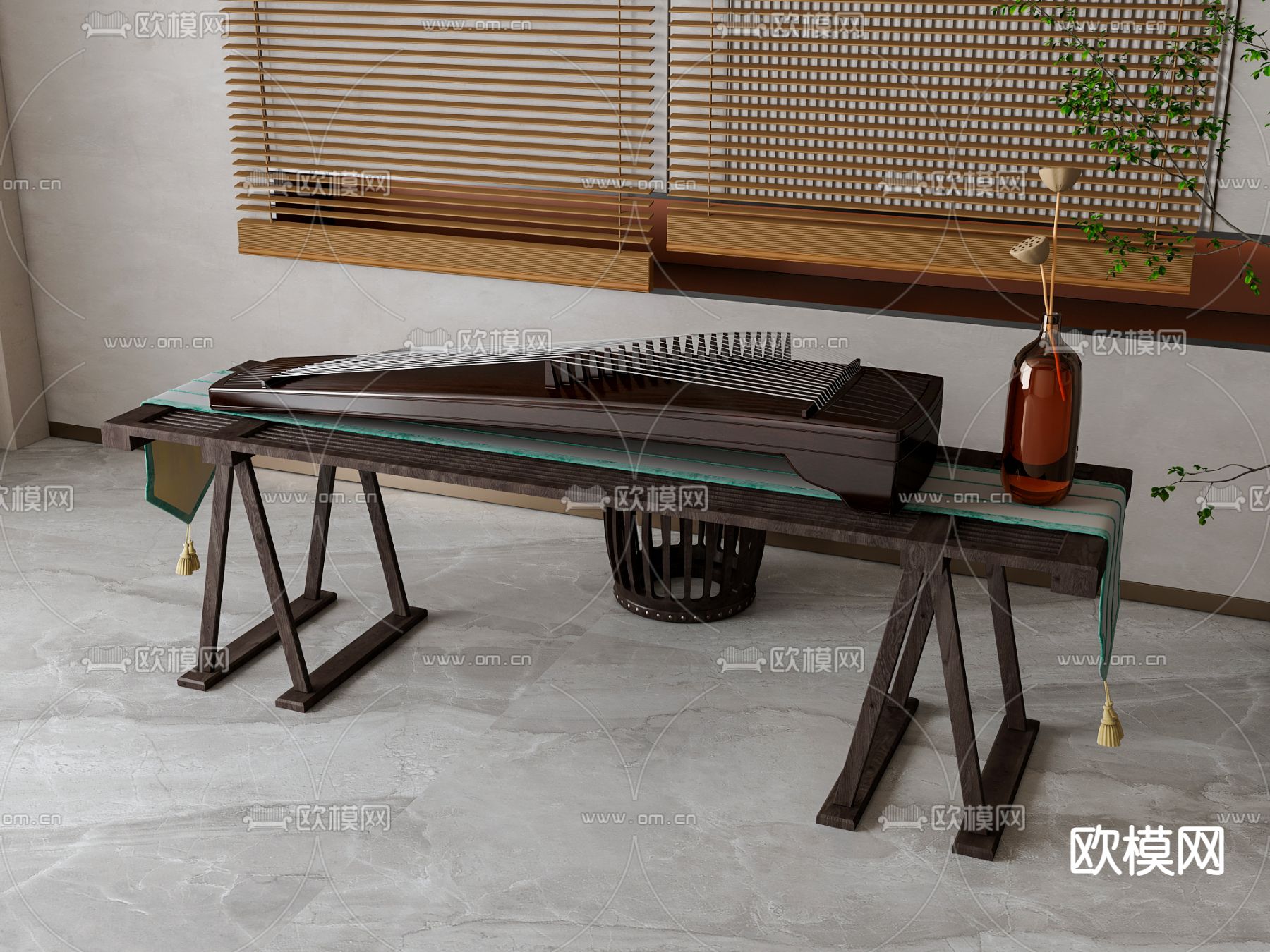 新中式古筝3d模型下载