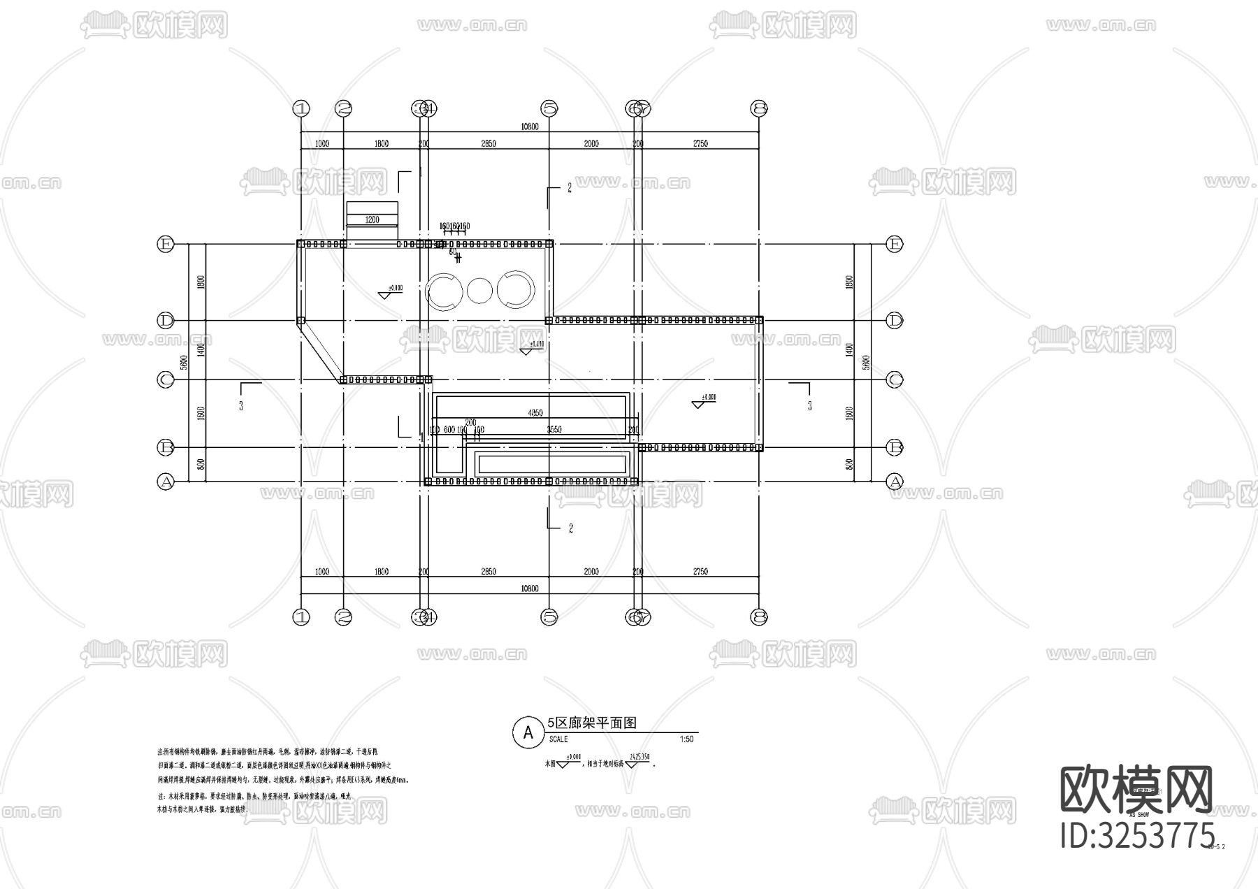 现代廊架cad平面图下载（渲染图1）