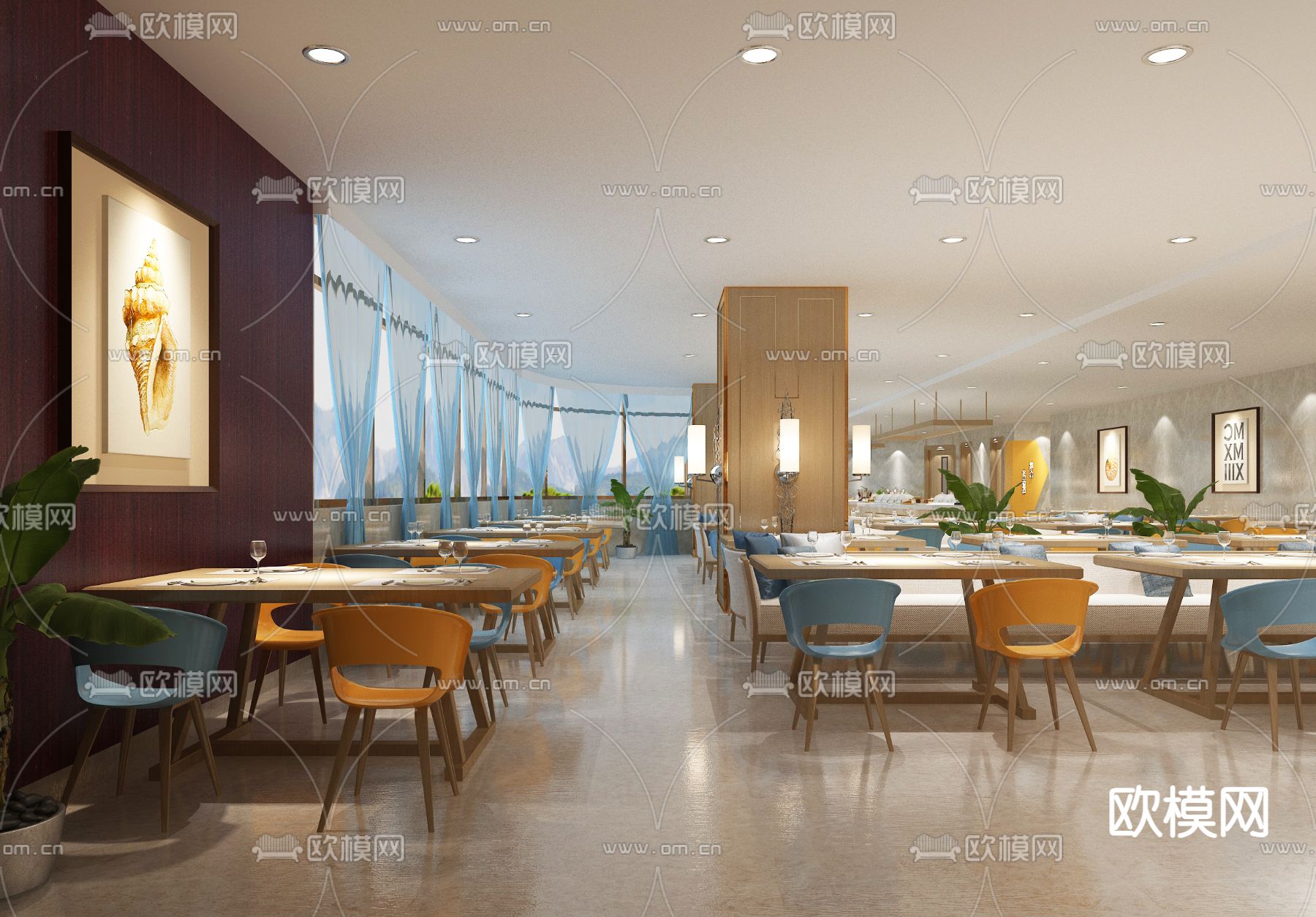 自助餐厅 全日制餐厅3d模型下载（渲染图1）