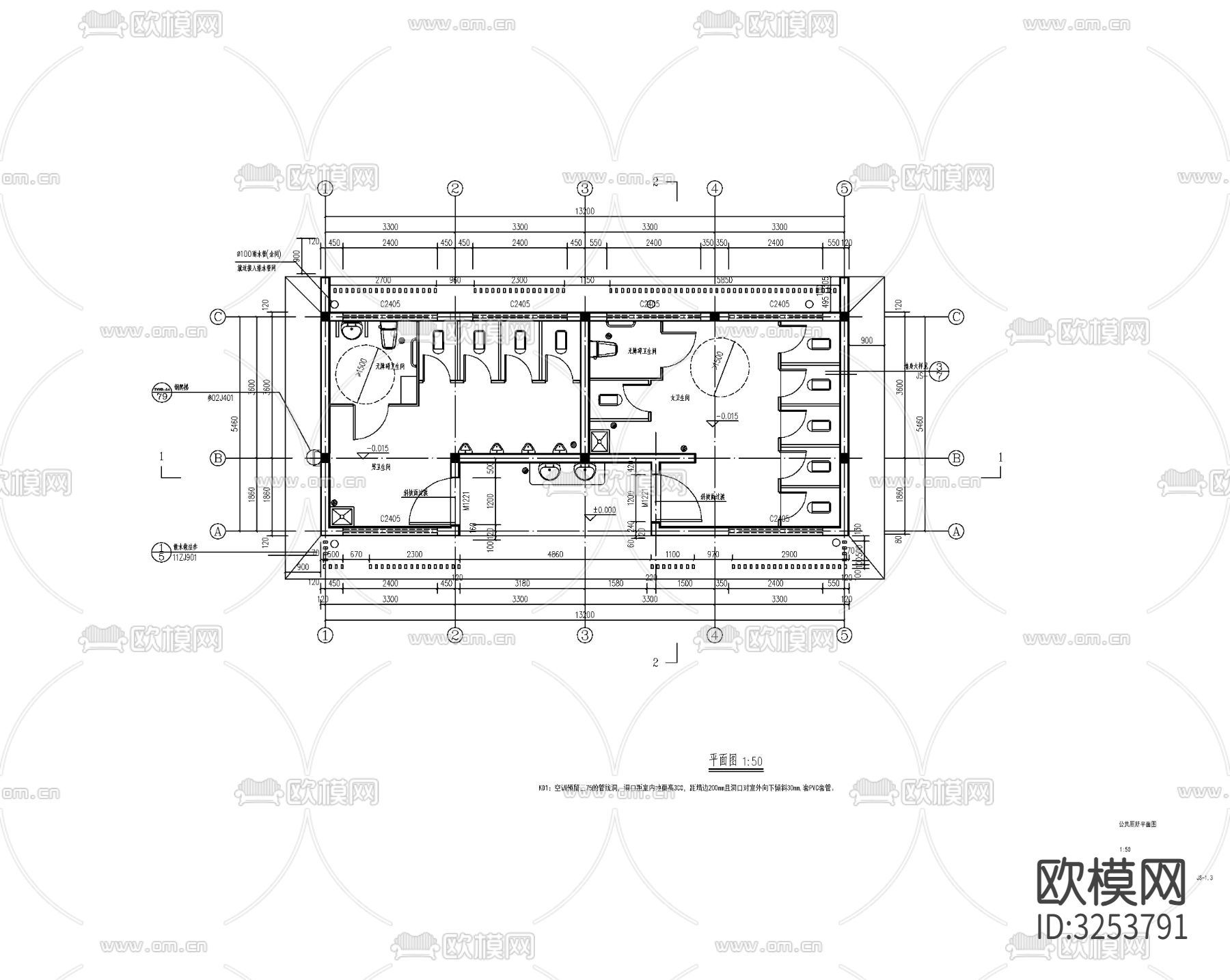 公园厕所cad平面图下载（渲染图2）