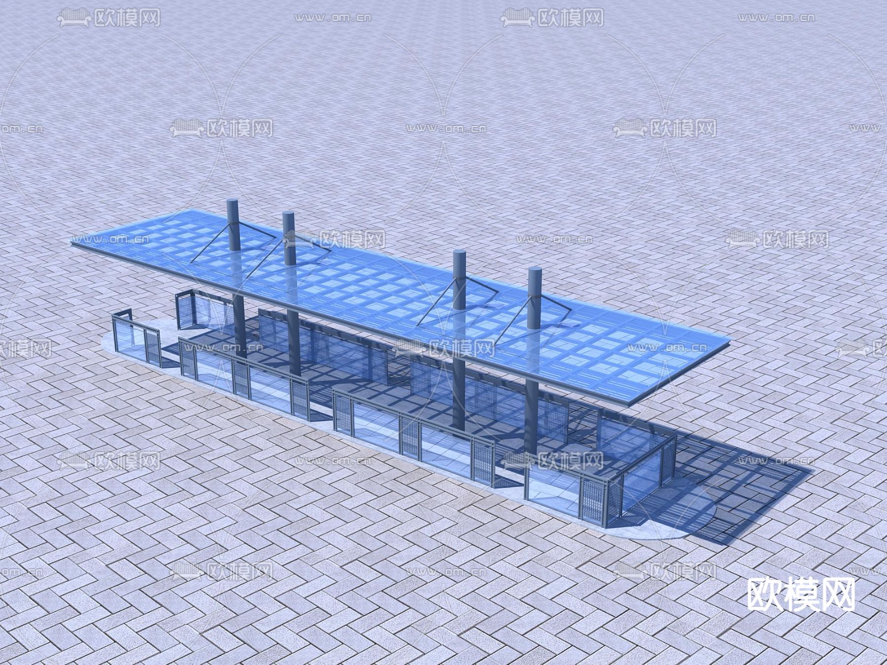 玻璃公交站台3d模型下载（渲染图2）