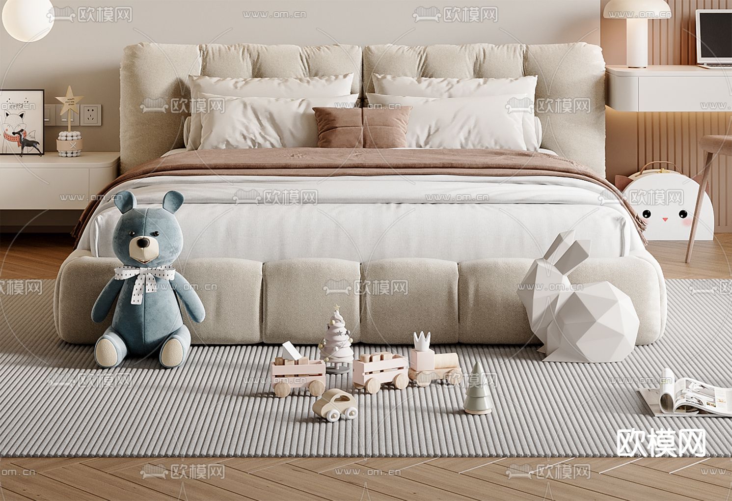 现代儿童床su模型下载（渲染图2）