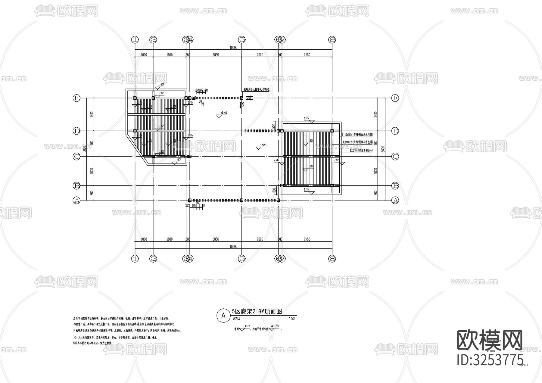 现代廊架cad平面图下载（渲染图3）