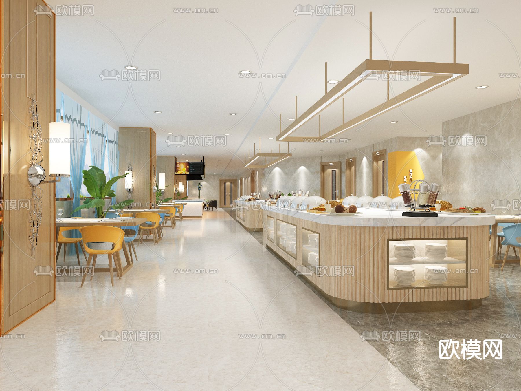 自助餐厅 全日制餐厅3d模型下载（渲染图3）