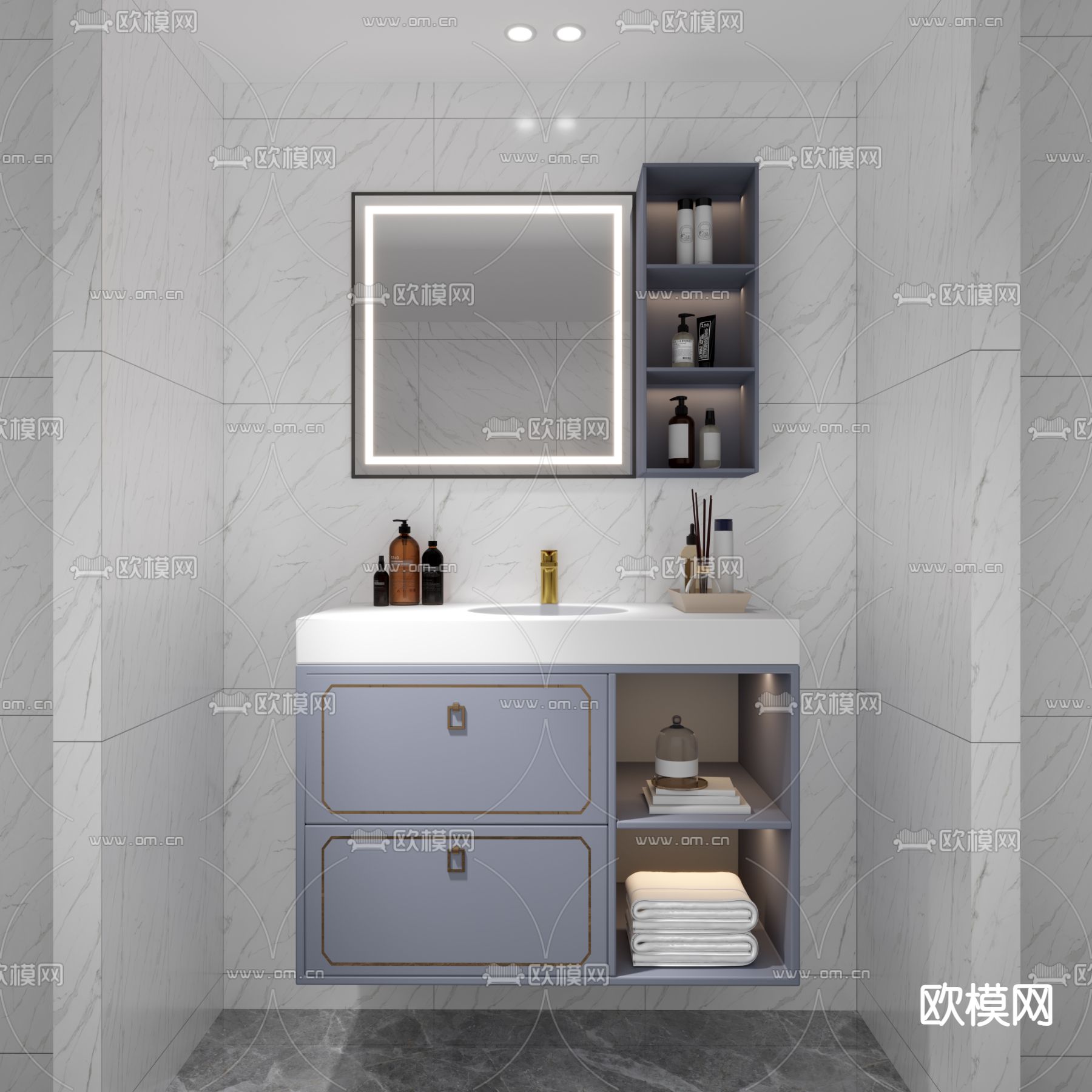 新中式洗手台 洗手盆3d模型下载（渲染图2）