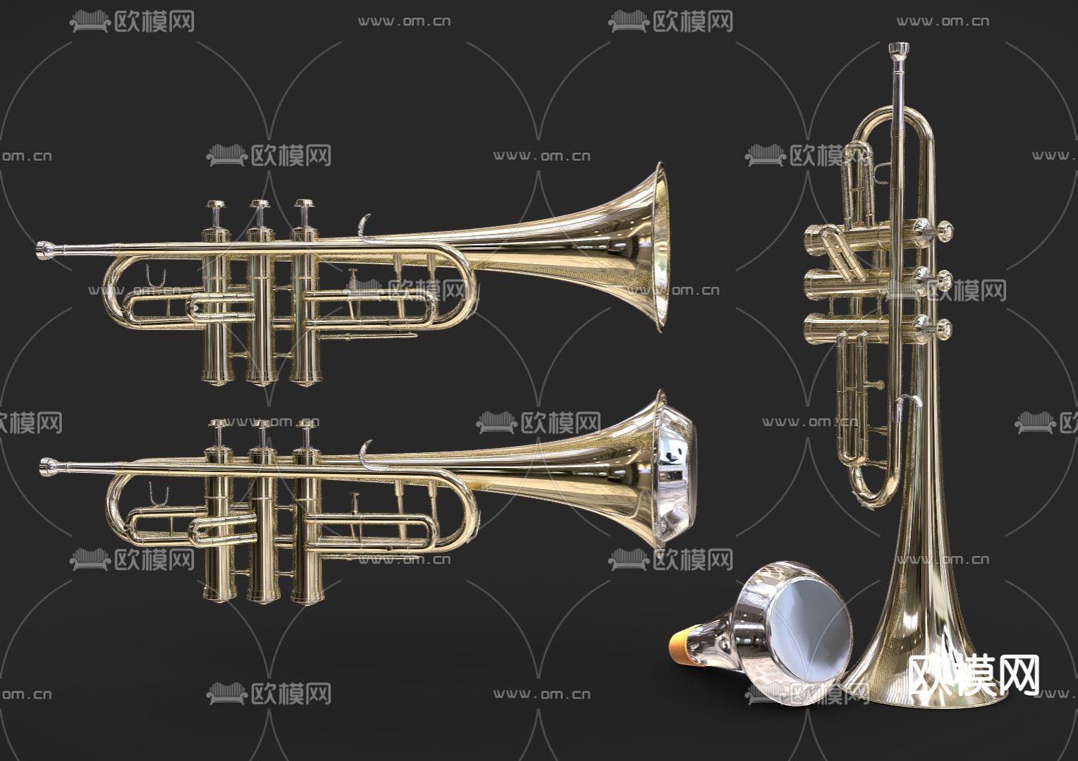 西洋乐器 小号 管弦乐器su模型下载（渲染图2）