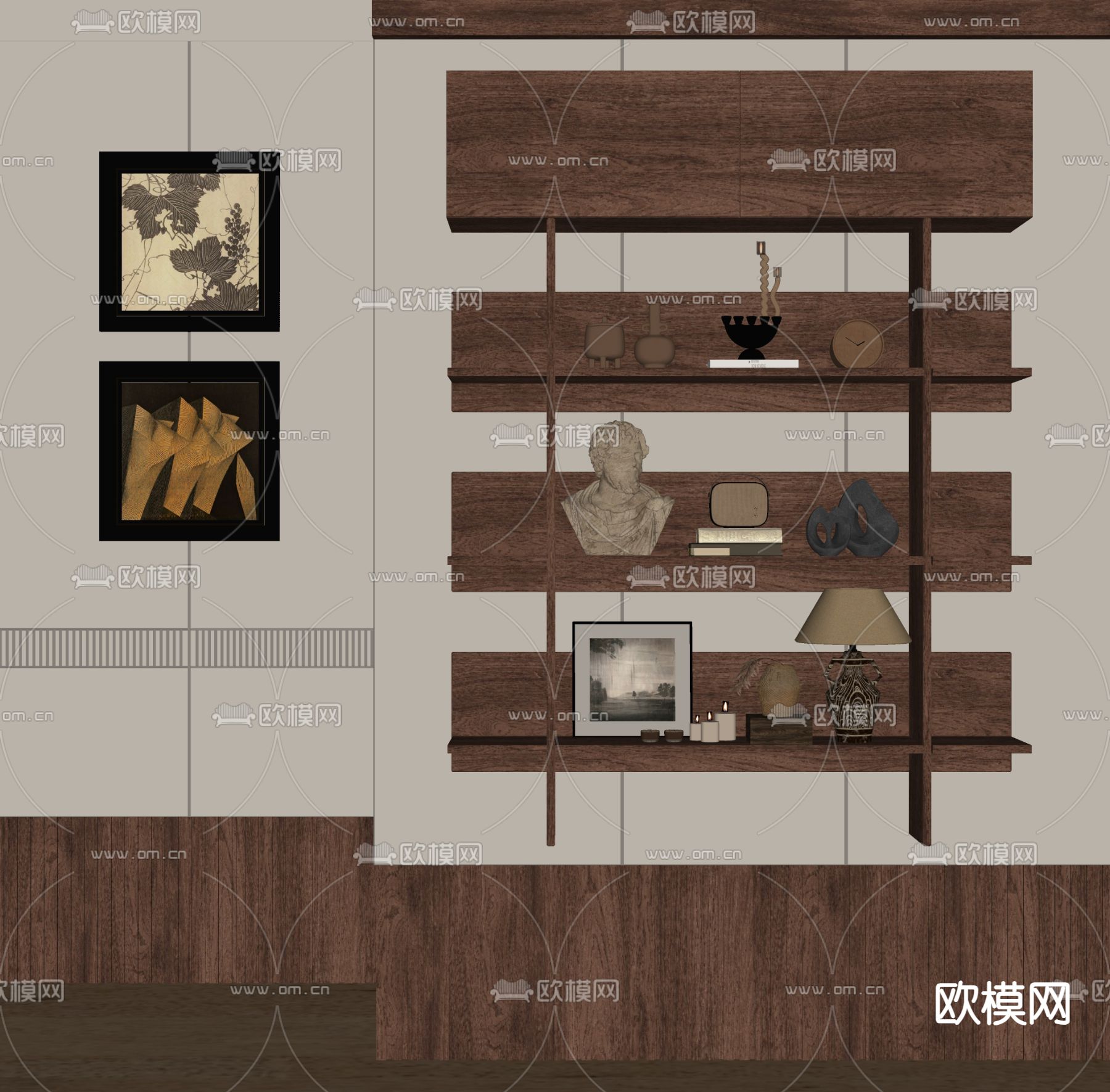 中古风装饰柜 壁柜su模型