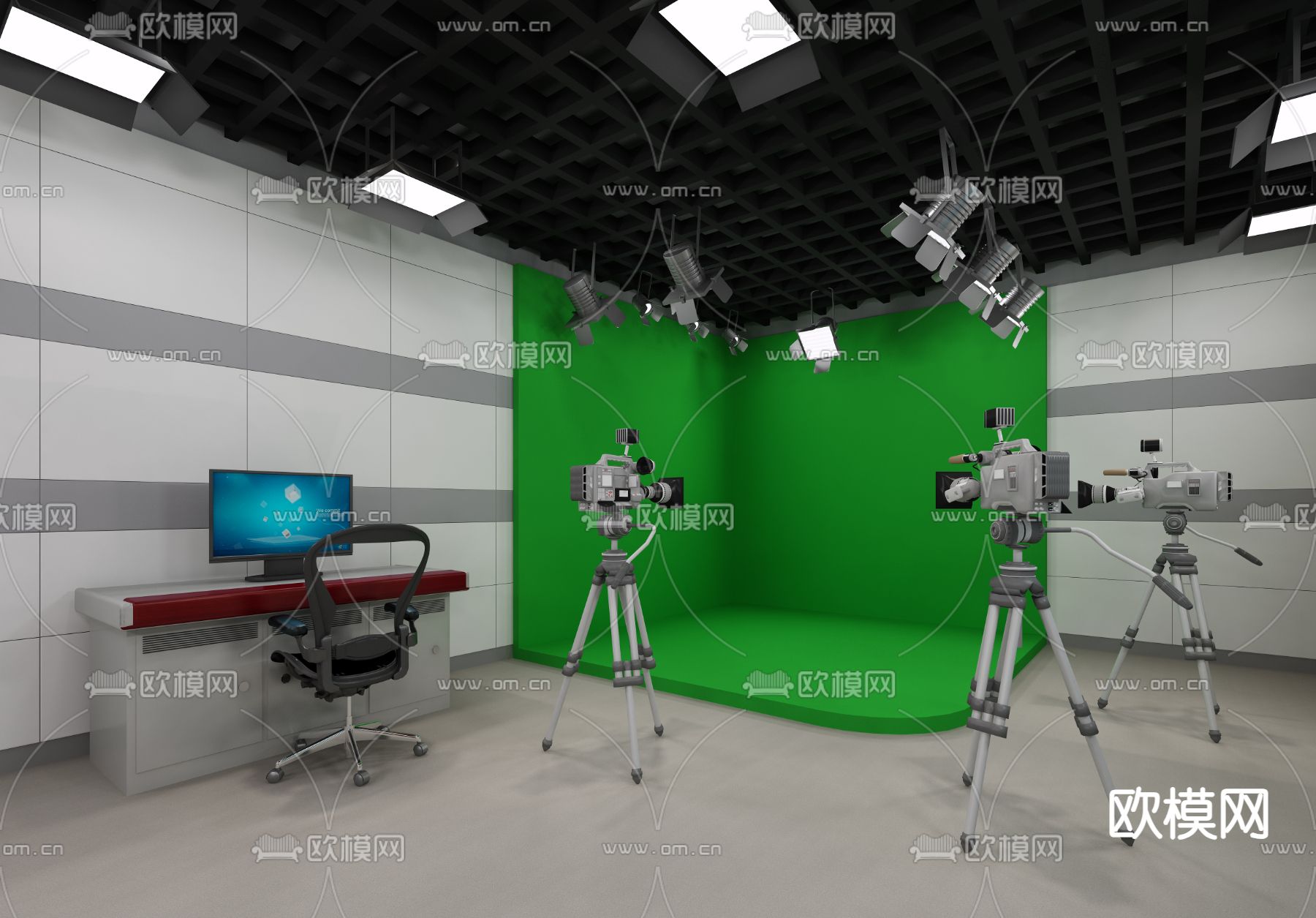 现代影棚3d模型下载（渲染图1）