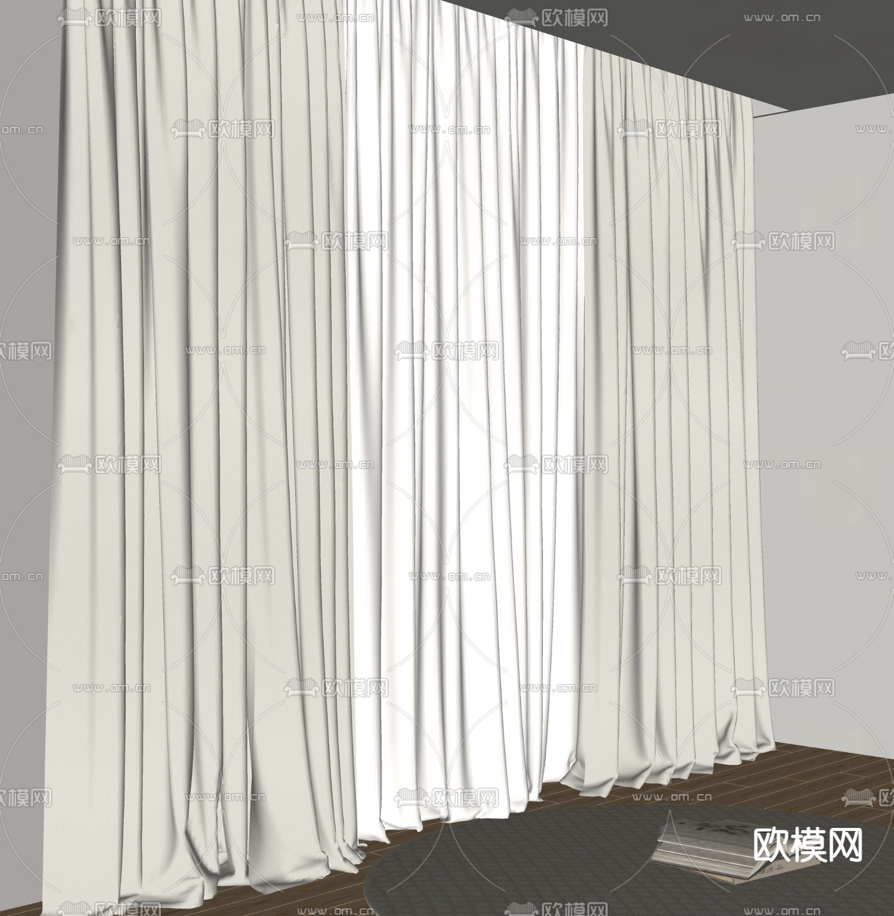 奶油风窗帘su模型下载（渲染图1）
