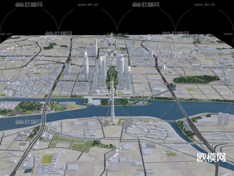 现代城市 鸟瞰规划3d模型下载