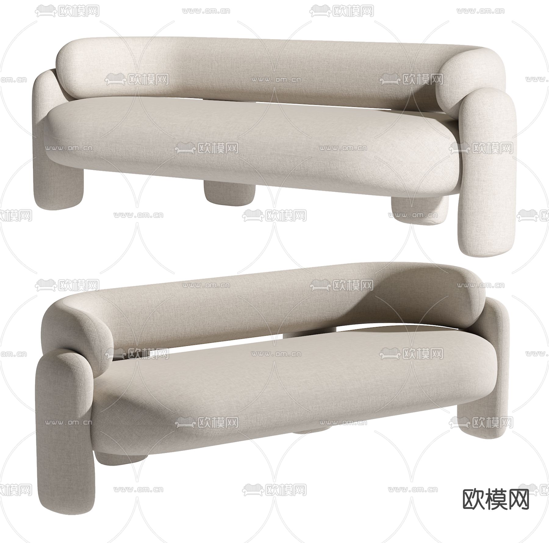 侘寂风沙发 多人沙发su模型下载（渲染图1）