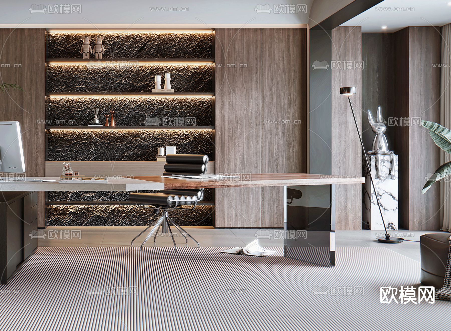 现代书房3d模型下载（渲染图2）