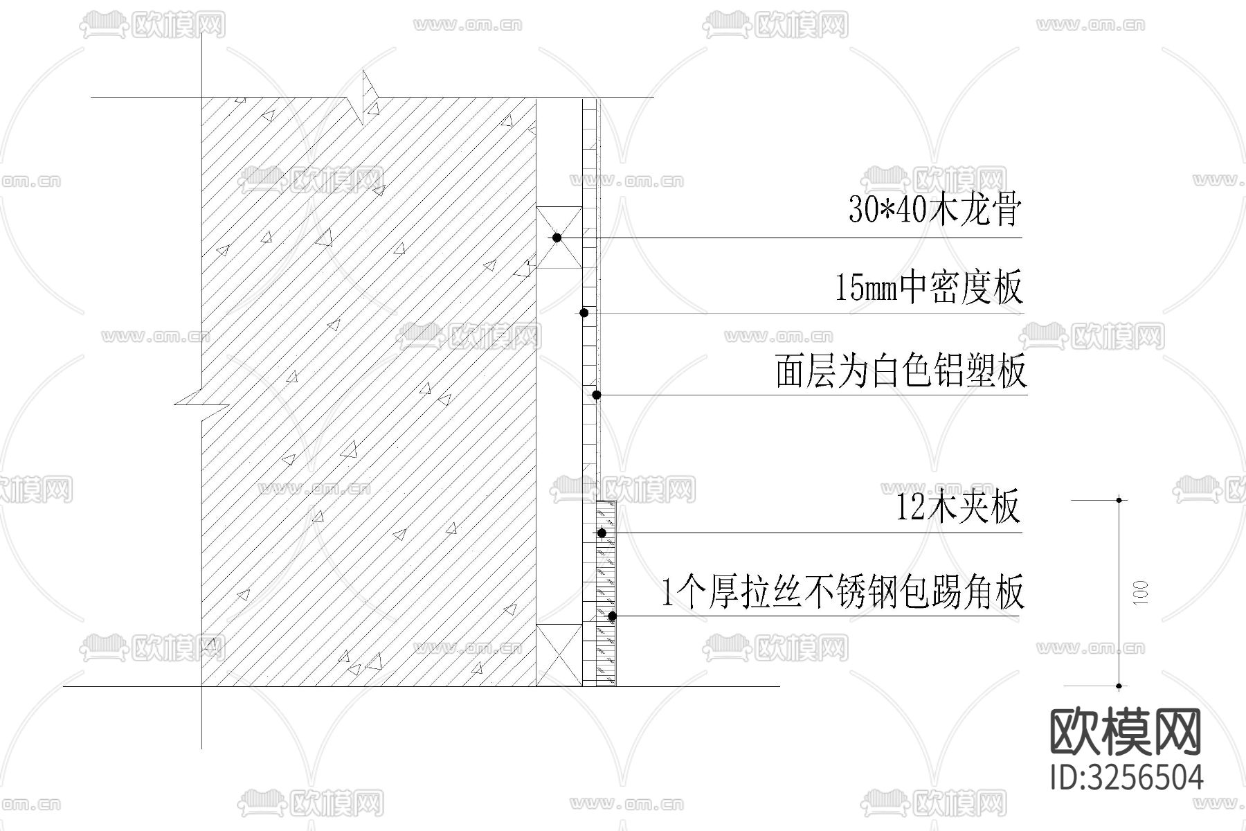 踢脚线cad大样图下载（渲染图3）