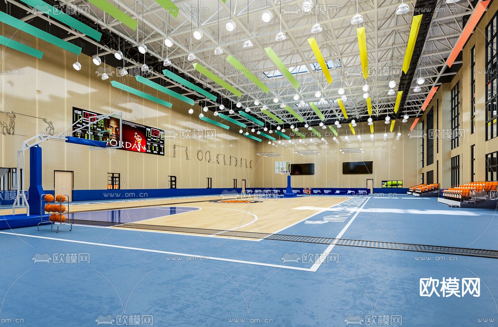 现代篮球场3d模型下载