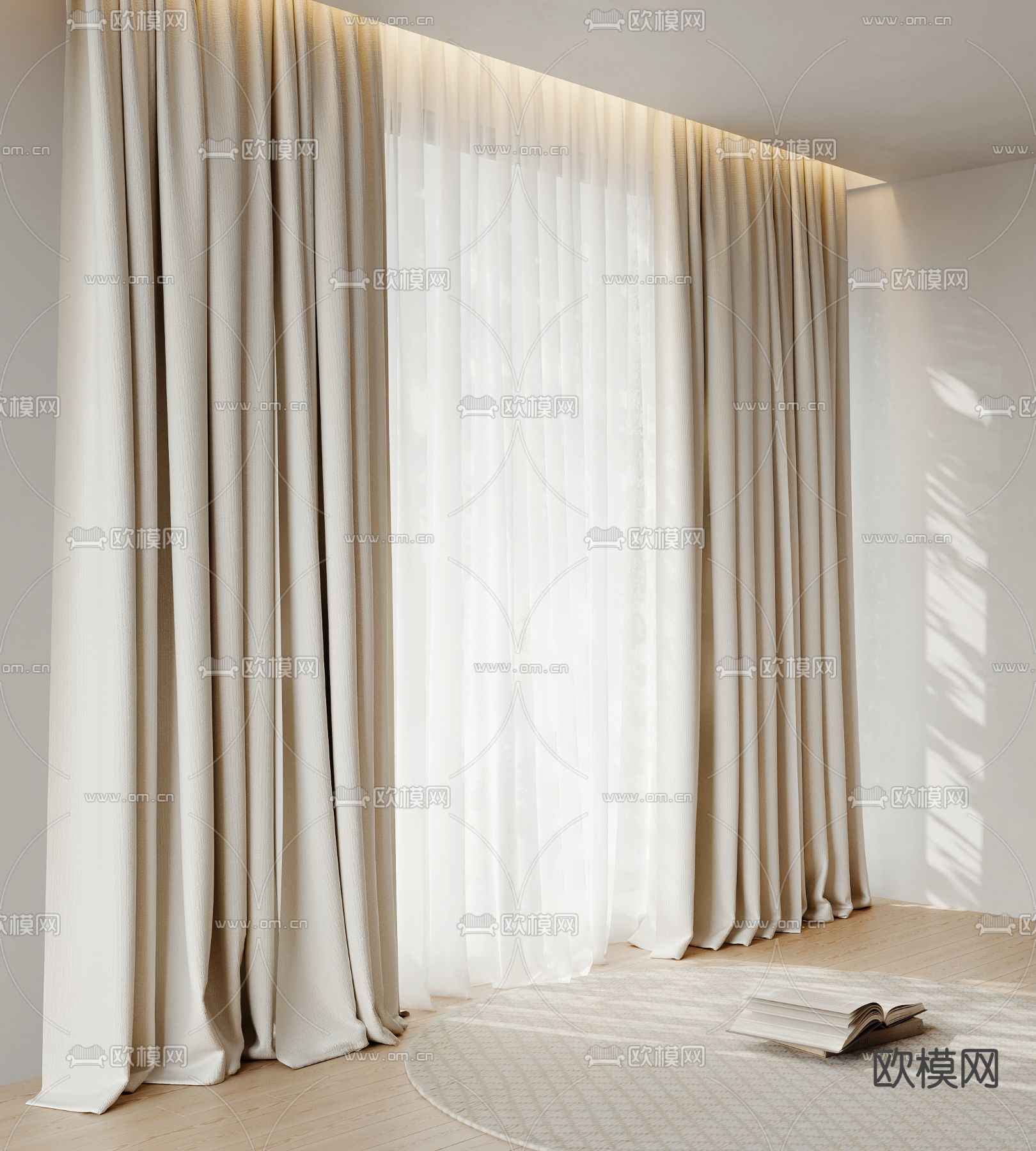 奶油风窗帘su模型下载（渲染图2）