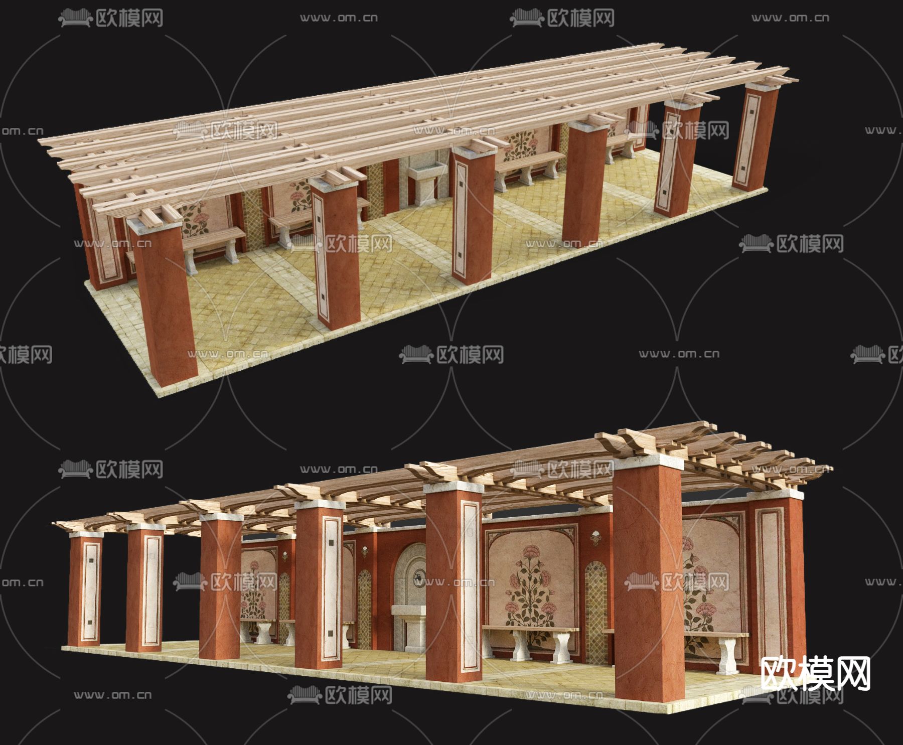 欧式廊架 廊道3d模型下载