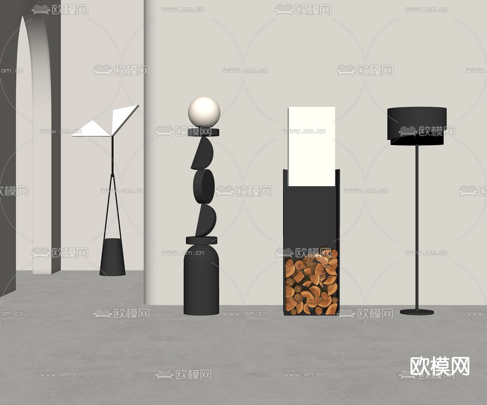 侘寂风落地灯su模型下载（渲染图1）