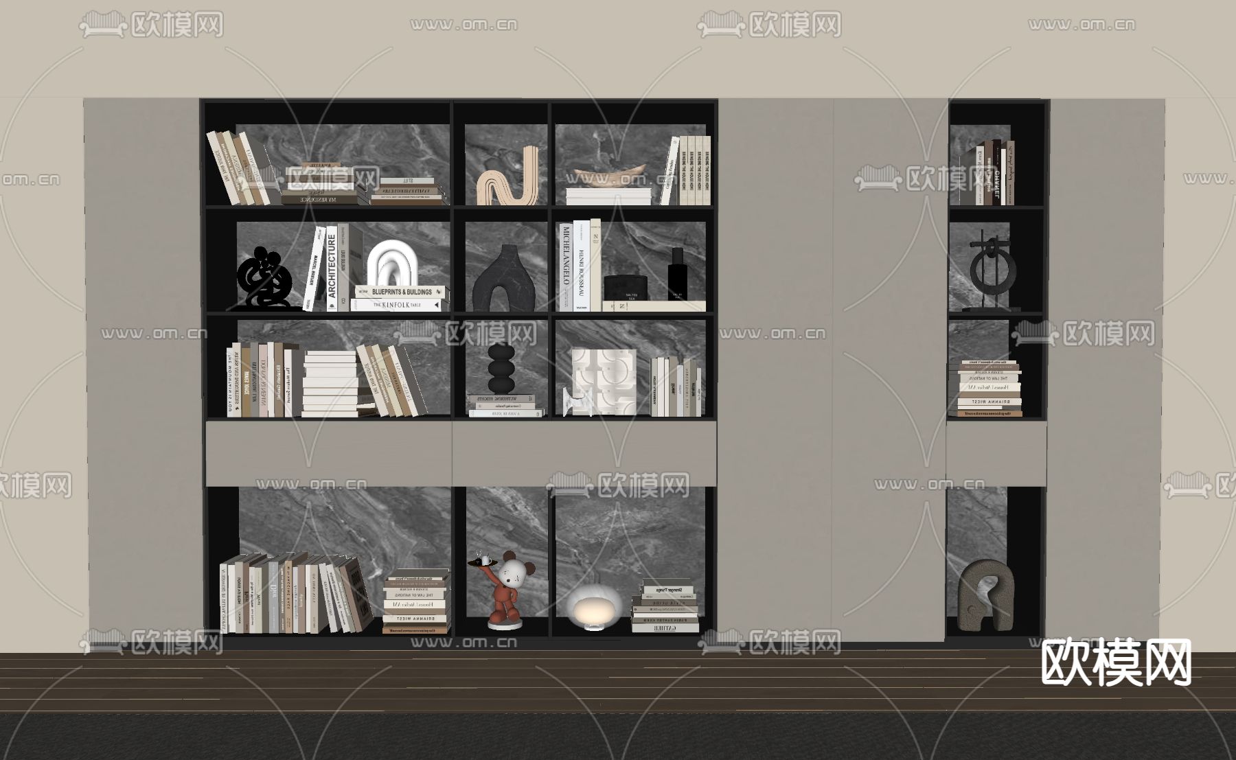 现代书柜 书架su模型下载（渲染图1）