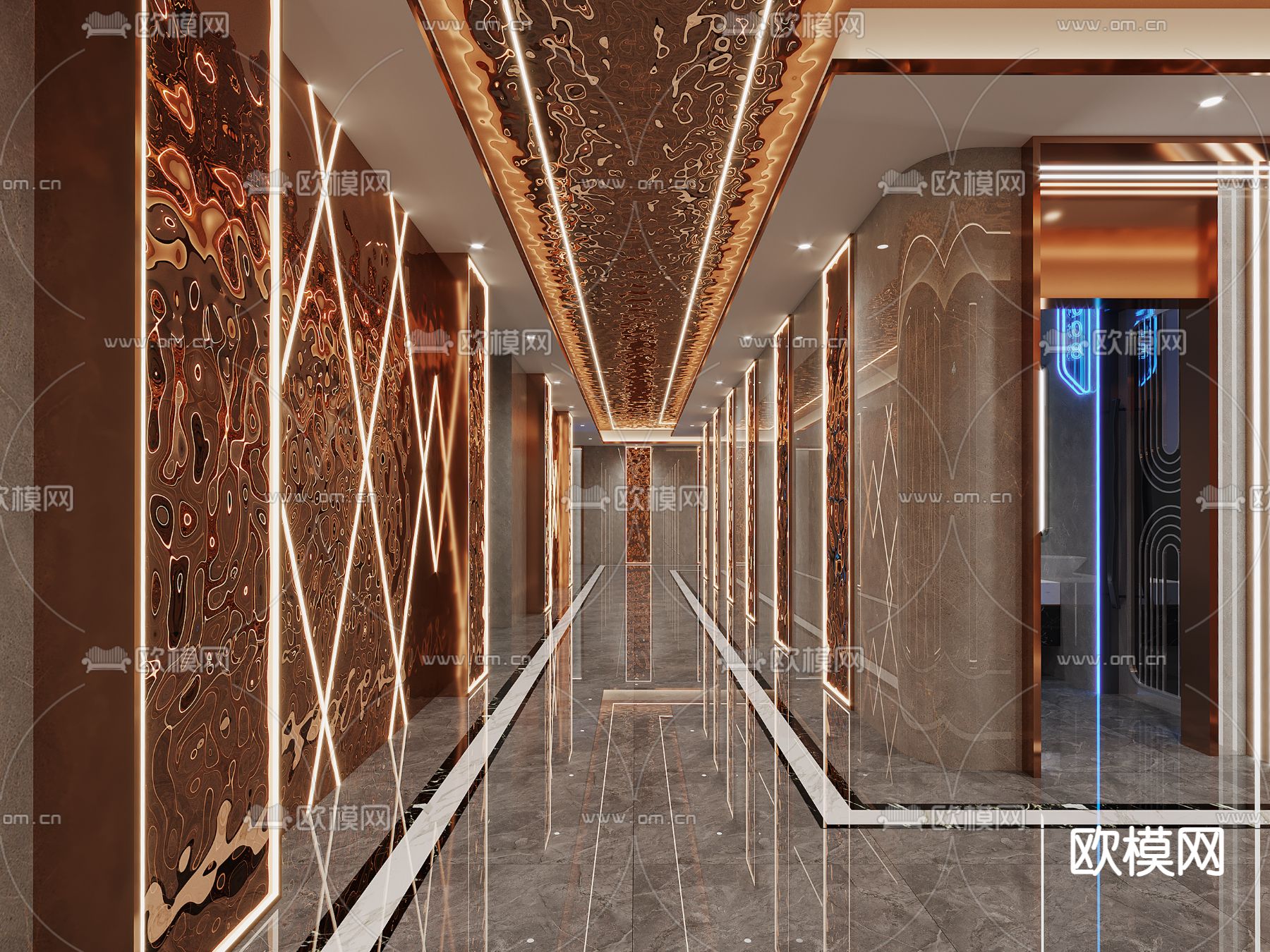 轻奢KTV走廊 过道3d模型下载