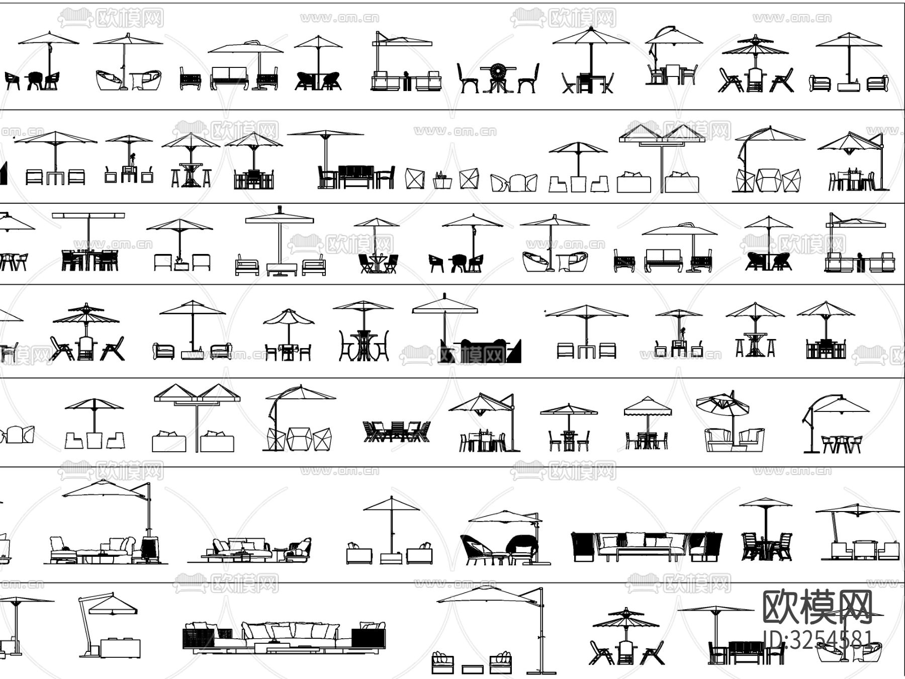 户外遮阳伞休闲桌椅CAD图库下载（渲染图5）