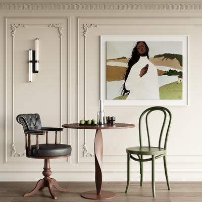 中古风餐桌椅su模型