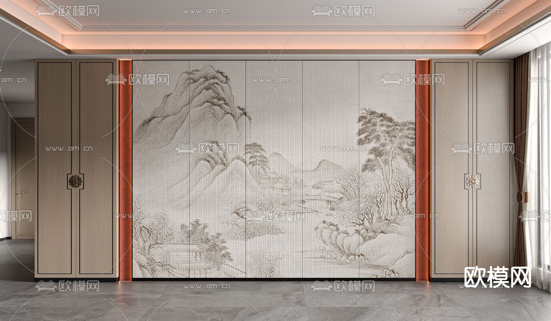 沙发背景3d模型下载