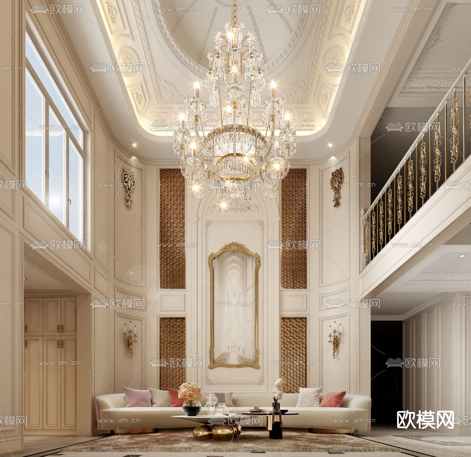 法式别墅客厅 别墅大堂3d模型下载（渲染图3）