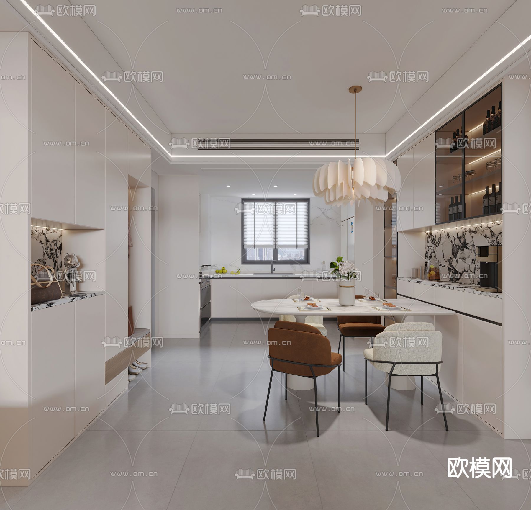 奶油风客餐厅3d模型下载（渲染图3）