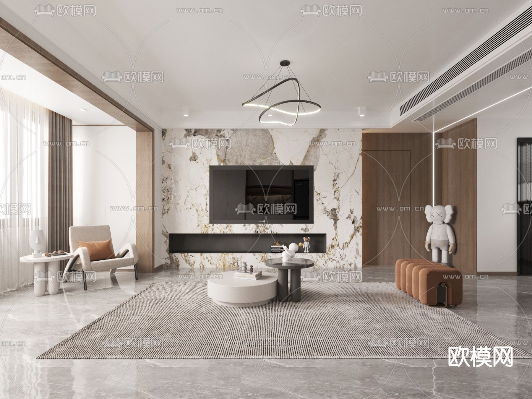 现代客餐厅3d模型下载（渲染图2）