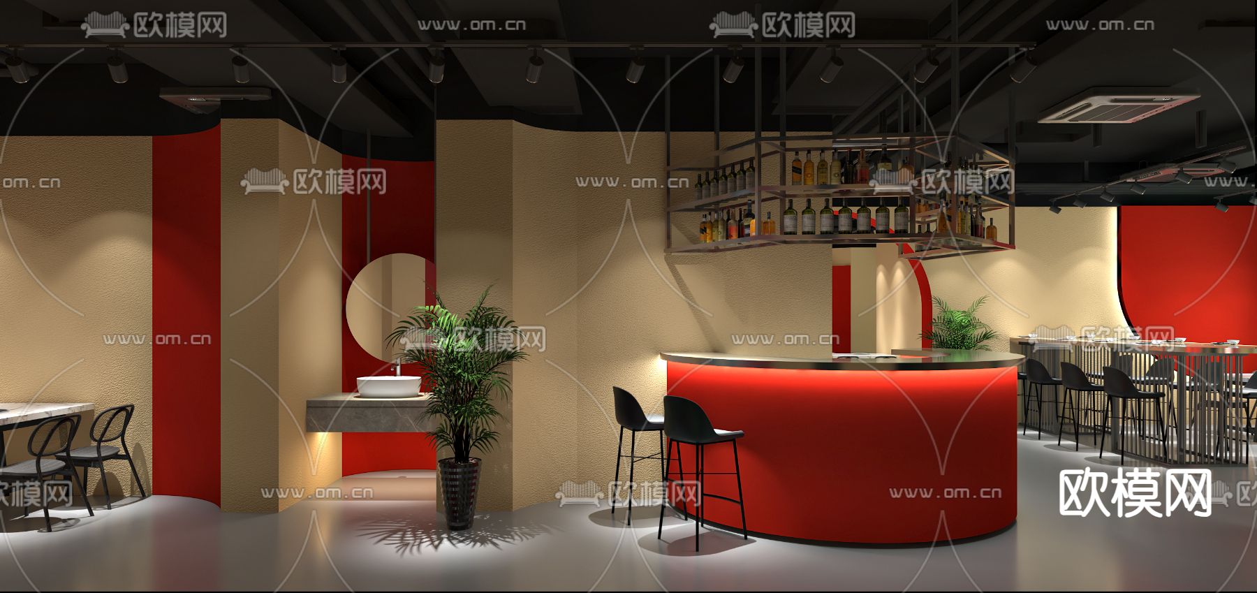 现代火锅店3d模型下载（渲染图3）