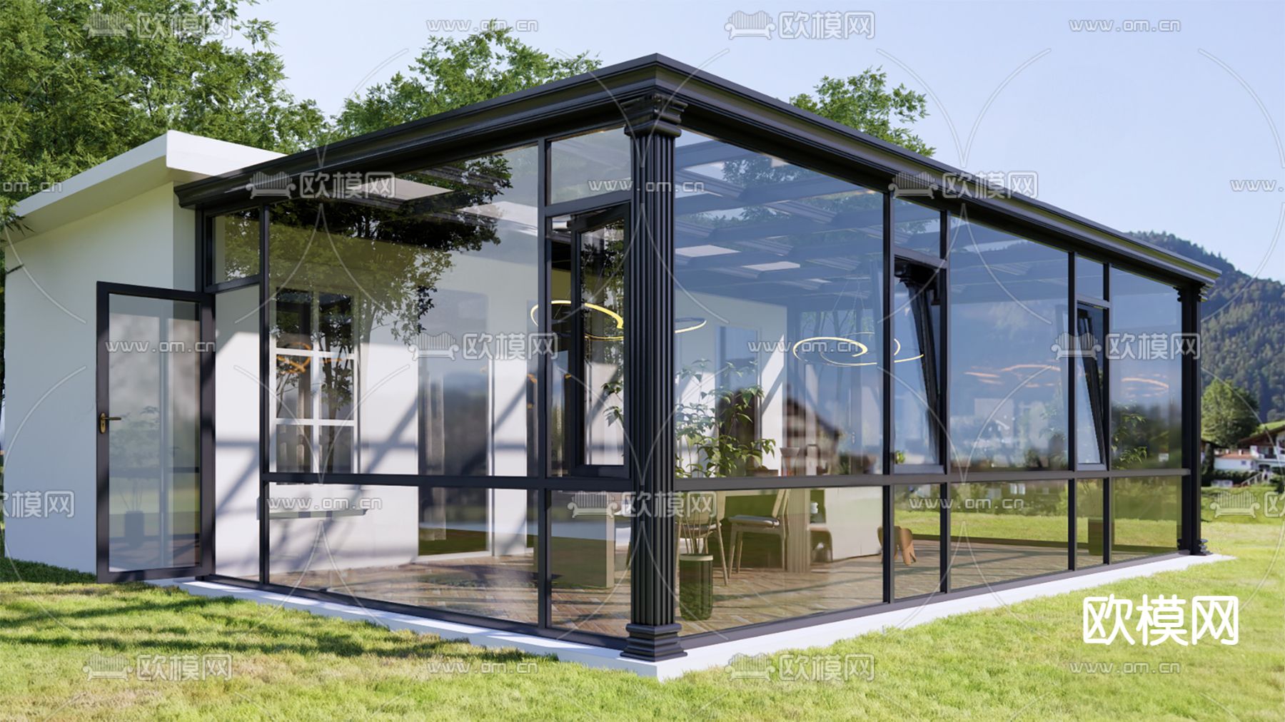 阳光房 玻璃房su模型下载（渲染图2）