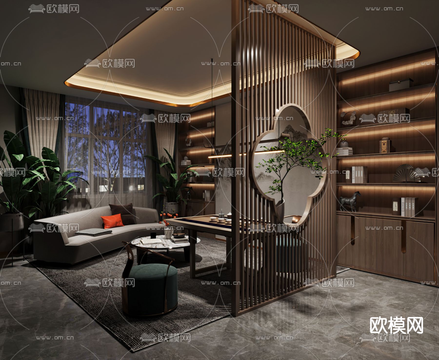 新中式茶室3d模型下载