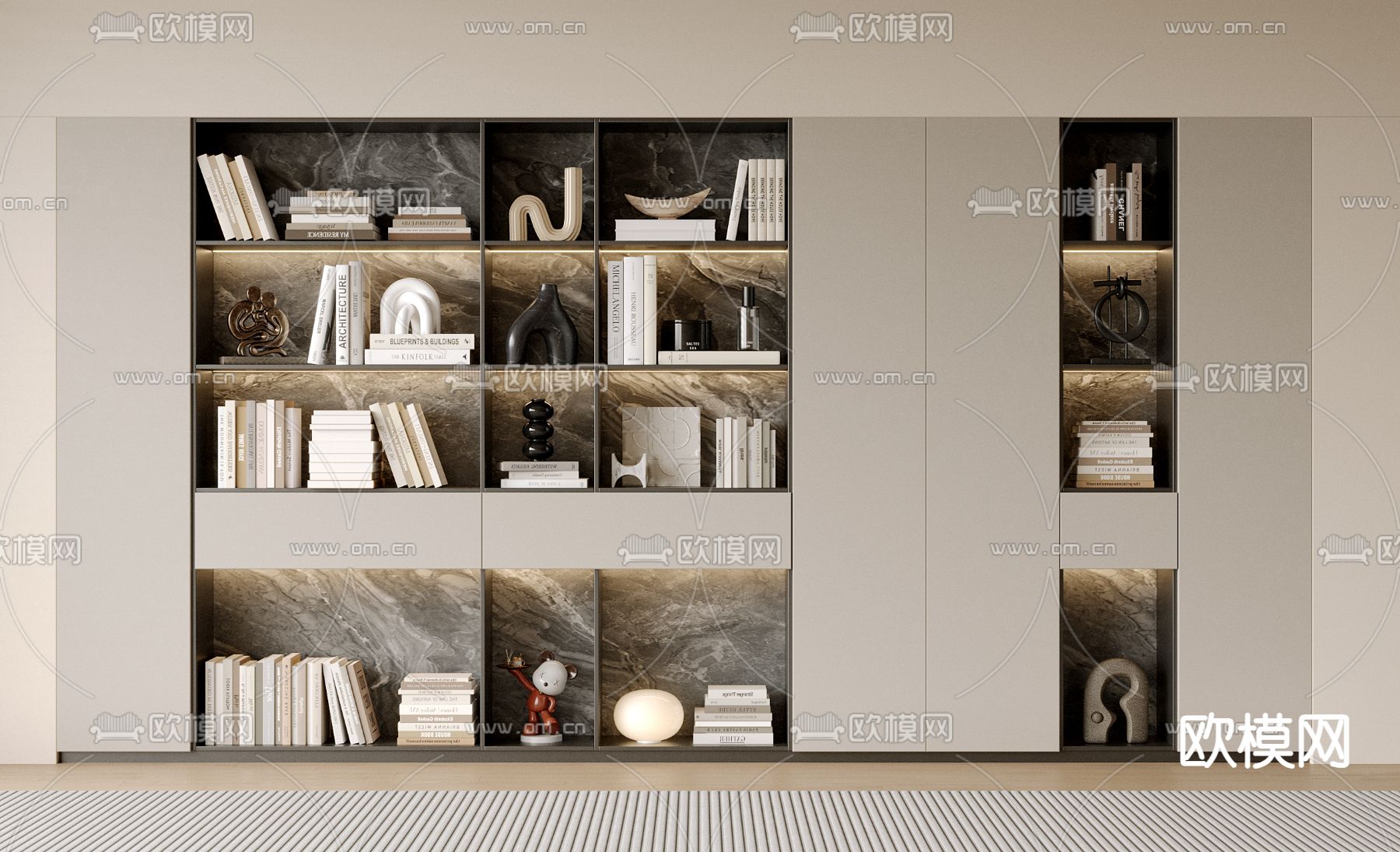 现代书柜 书架su模型下载（渲染图2）