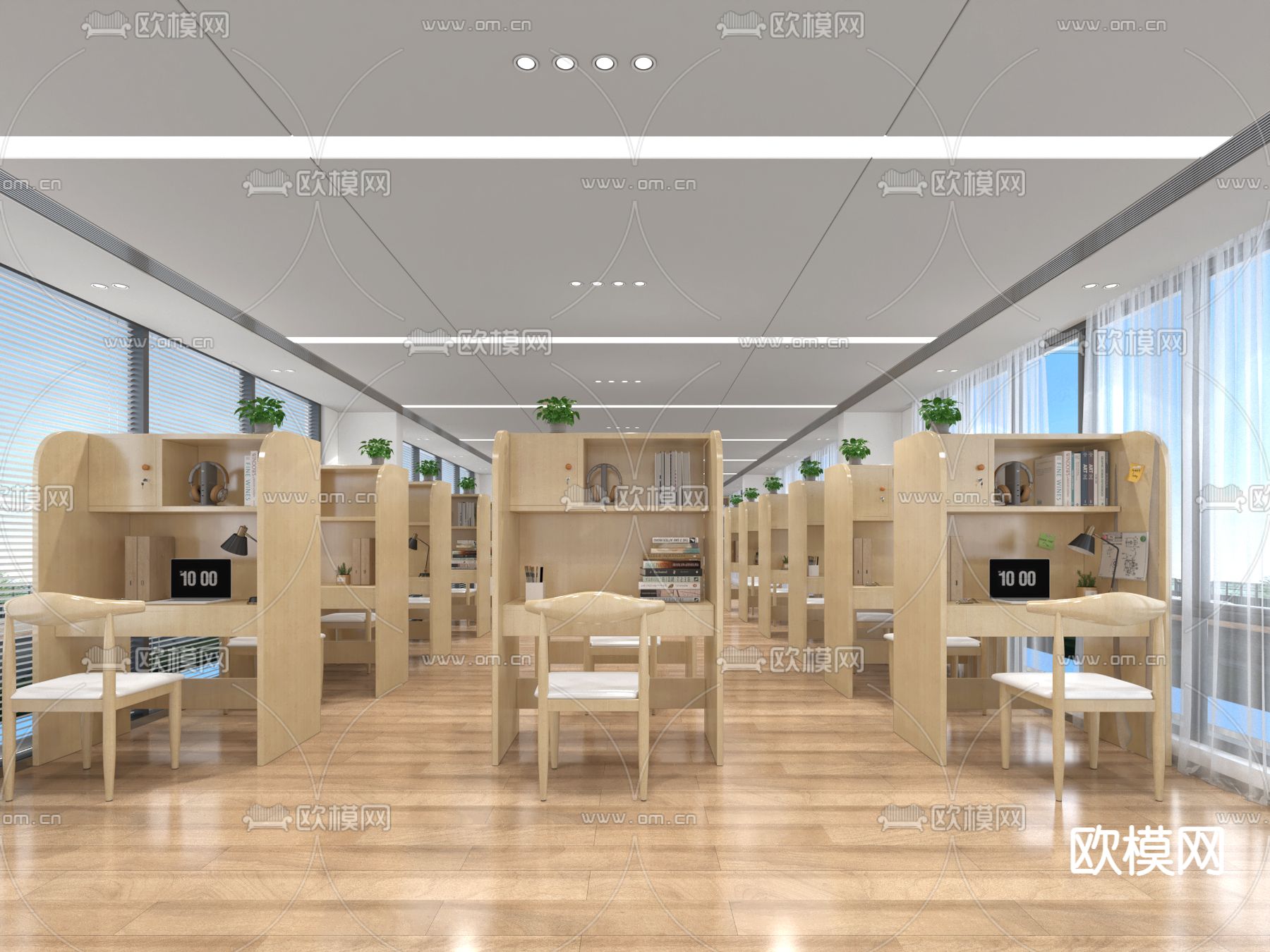 现代自习室3d模型下载
