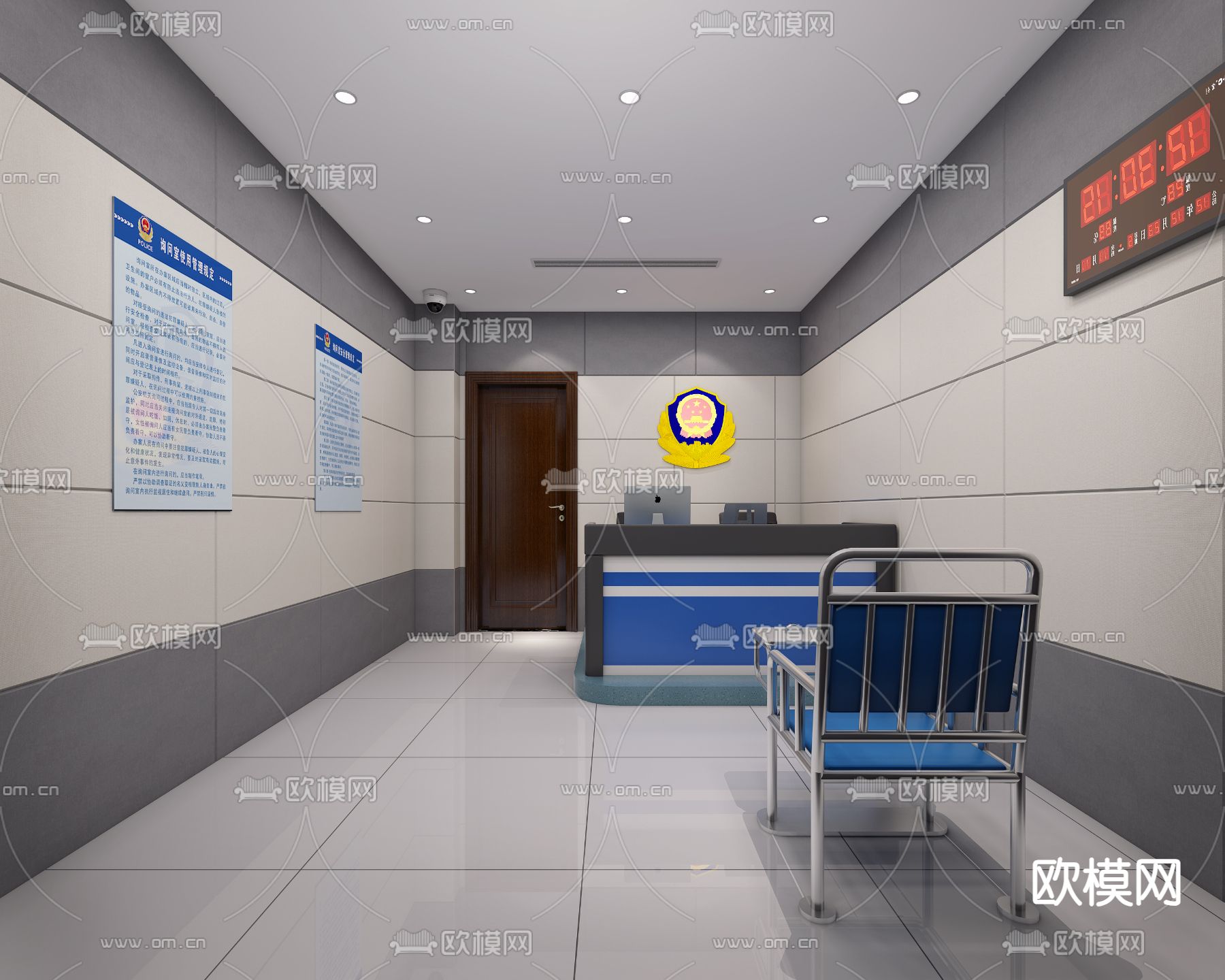 现代 公安局审讯室3d模型下载（渲染图2）