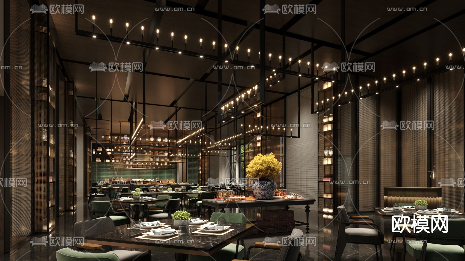 自助餐厅 酒店餐厅su模型下载（渲染图2）