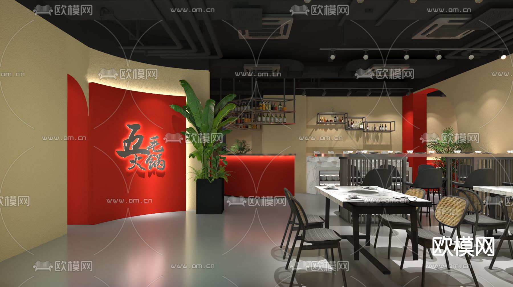 现代火锅店3d模型下载（渲染图2）