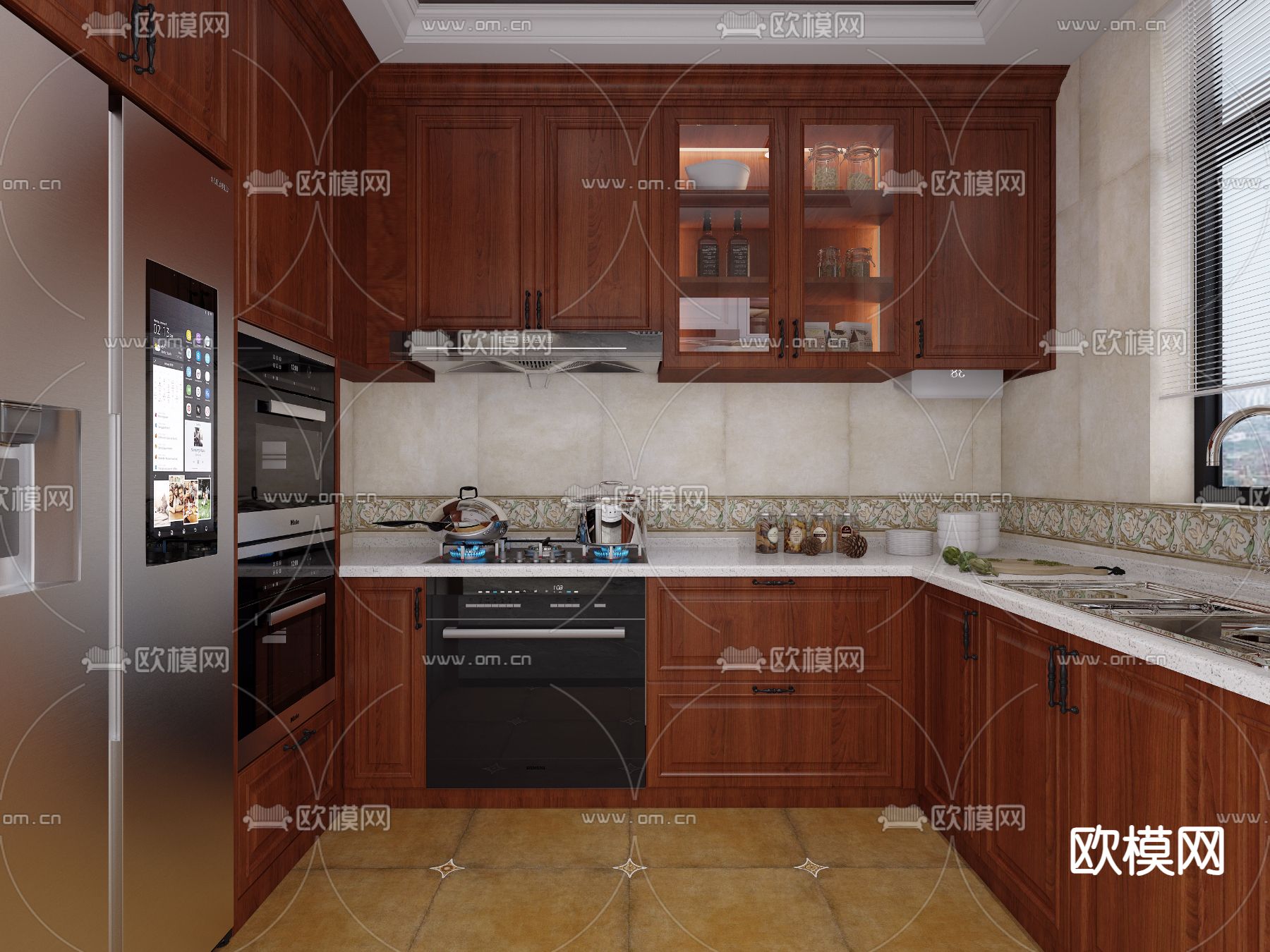 美式厨房 橱柜3d模型下载