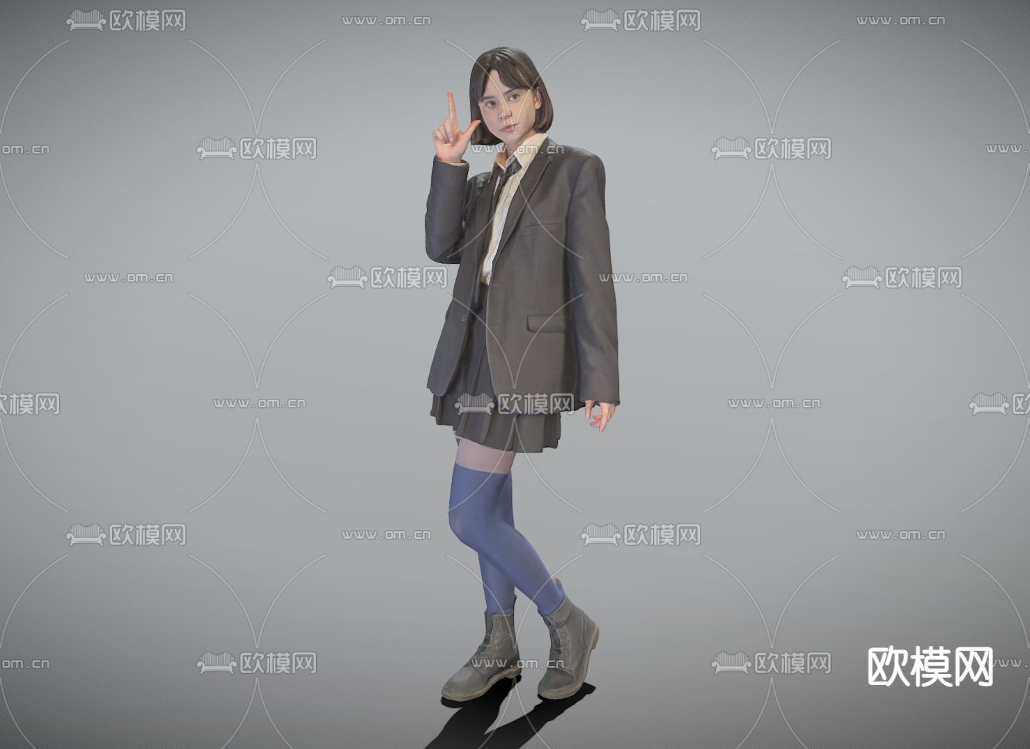 英伦风可爱女生 JK高中女生su模型下载（渲染图2）