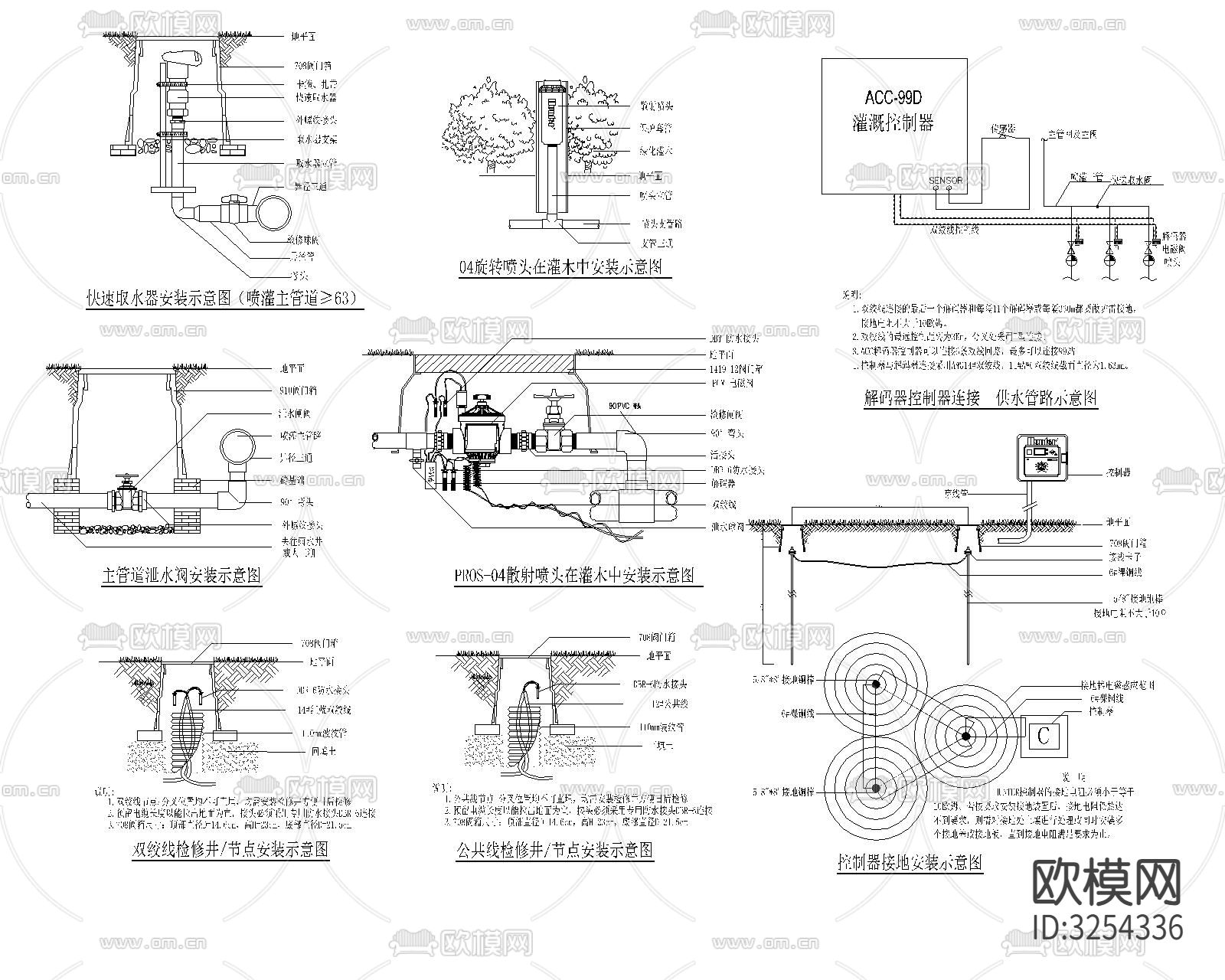 浇灌系统 洒水线cad大样图下载（渲染图5）