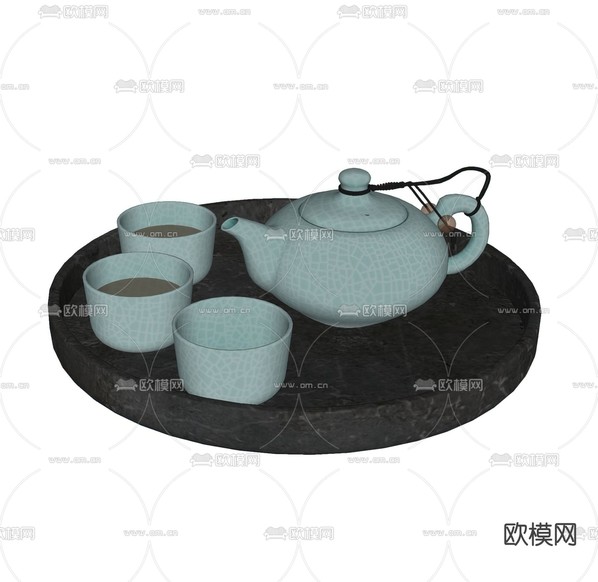 新中式茶具 茶壶 水杯su模型下载(渲染图1)