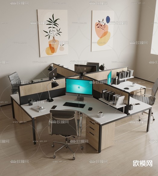 员工办公桌 卡位办公桌椅 职员桌3d模型下载