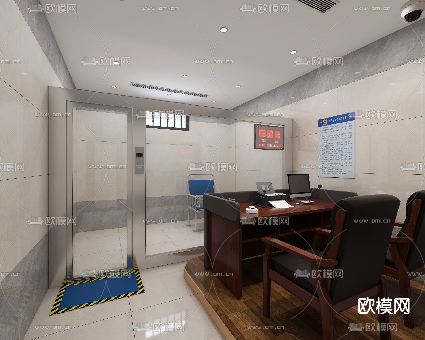 现代 公安局审讯室3d模型下载（渲染图1）