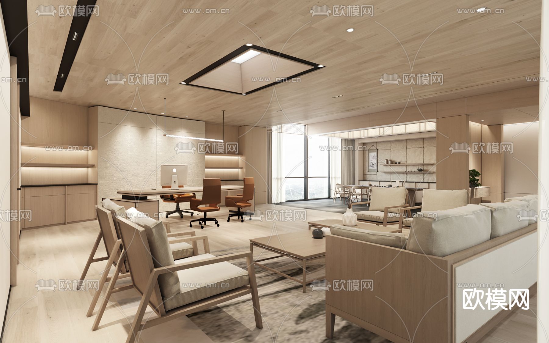 日式总经理办公室3d模型下载（渲染图1）