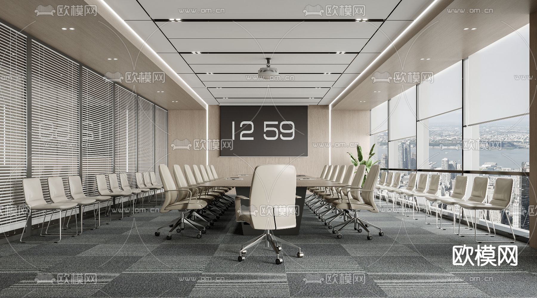 现代会议室su模型下载（渲染图2）
