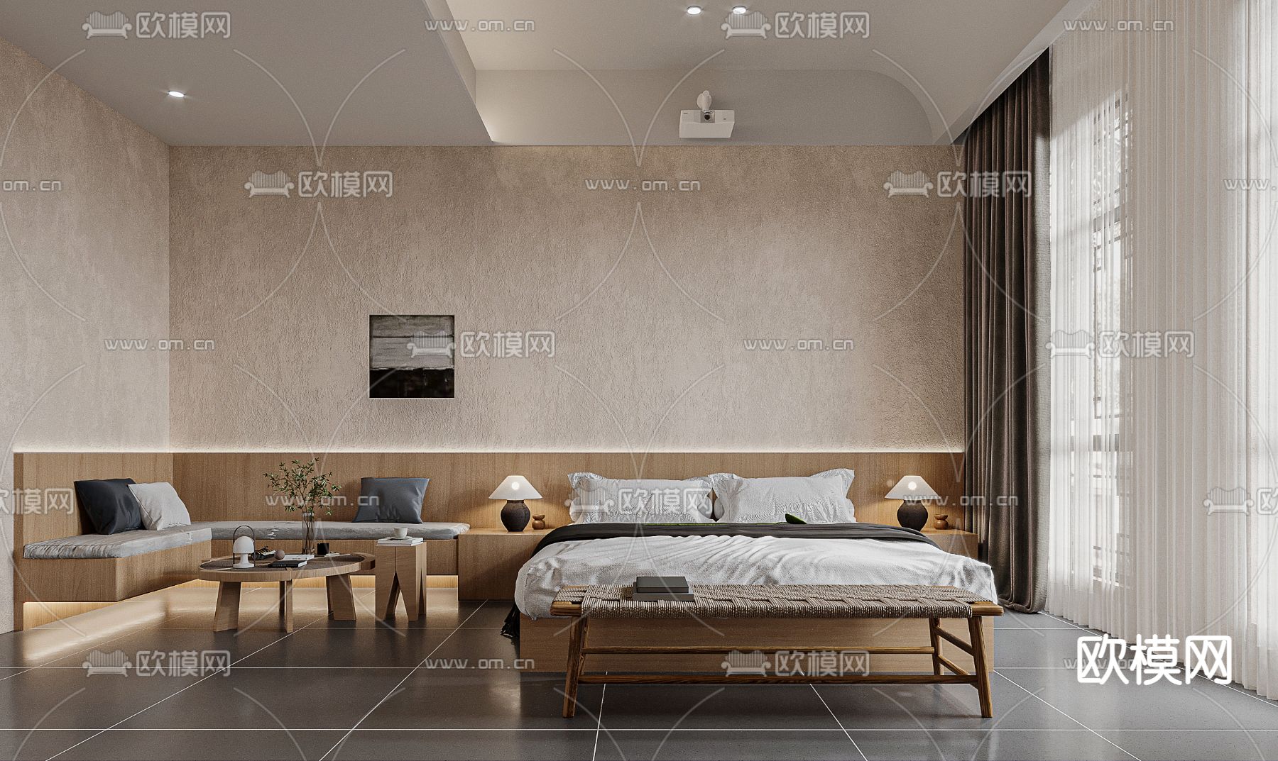 侘寂风民宿 卧室3d模型下载