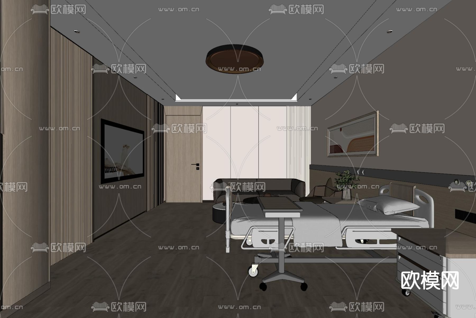 医院疗养病房su模型下载（渲染图1）