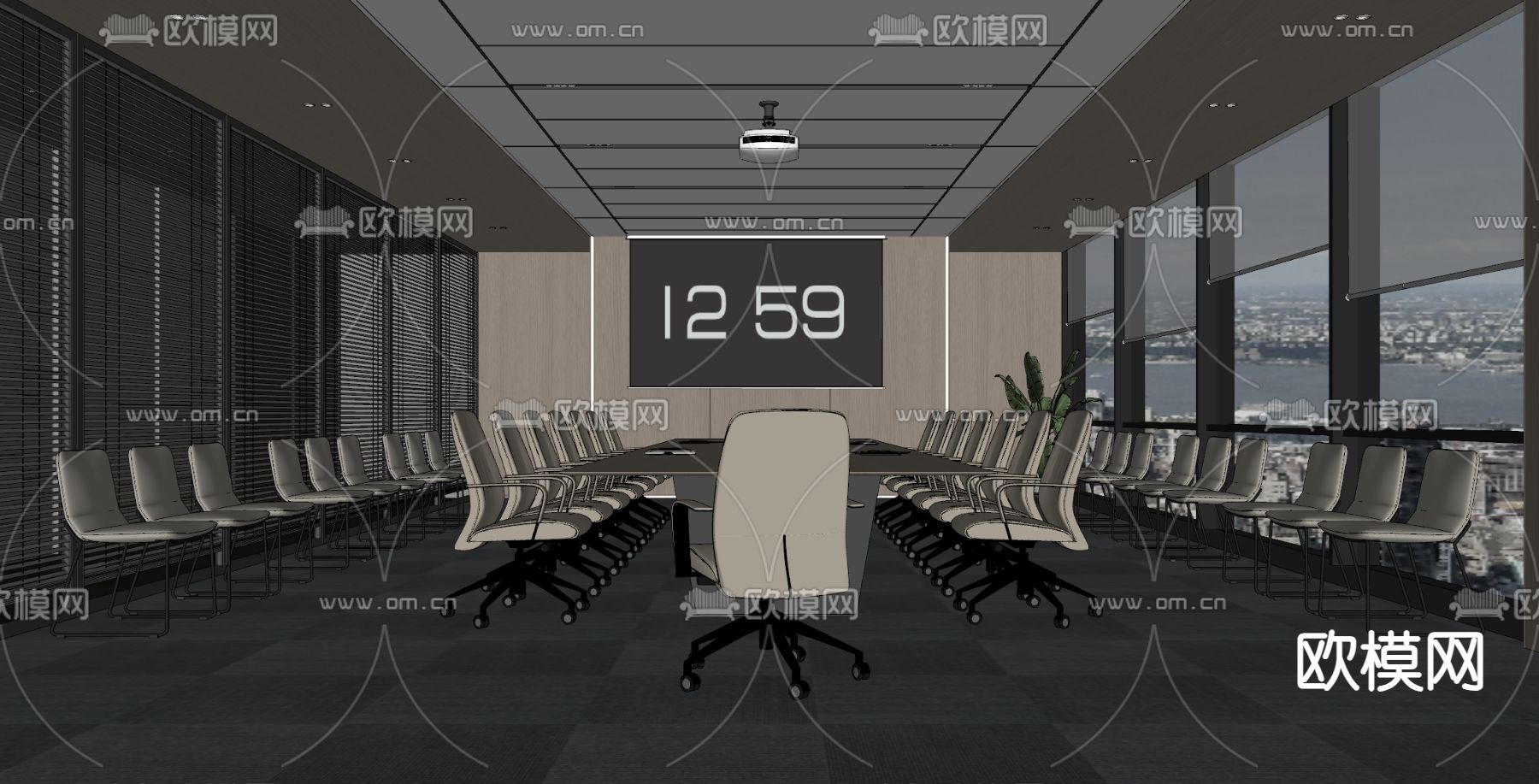 现代会议室su模型下载（渲染图1）