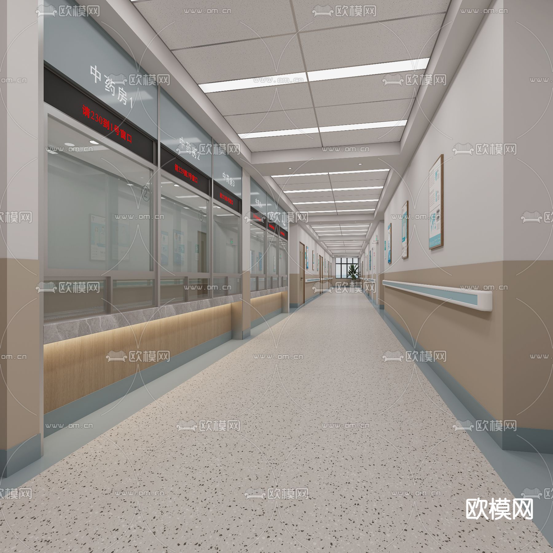 现代医院 走廊3d模型下载