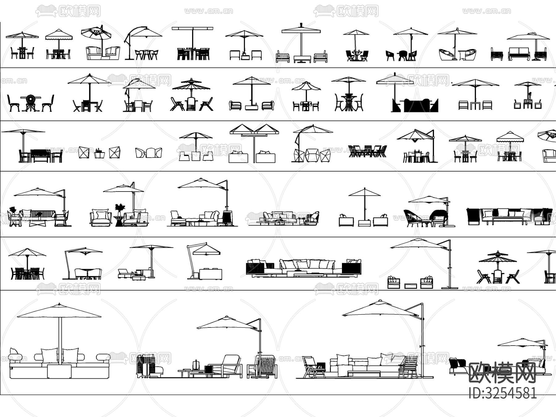 户外遮阳伞休闲桌椅CAD图库下载（渲染图4）